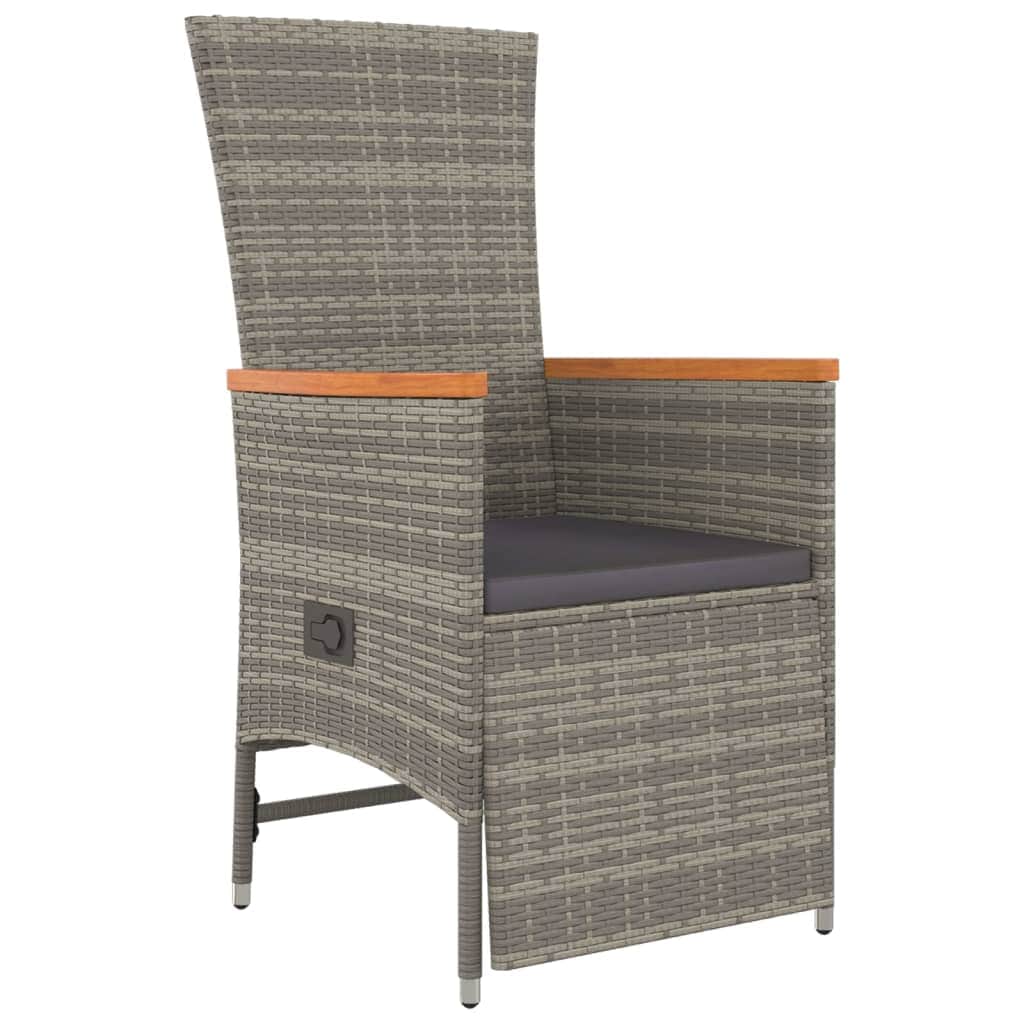 3-Piece Poly Rattan Garden Dining Set in Grey with Cushions