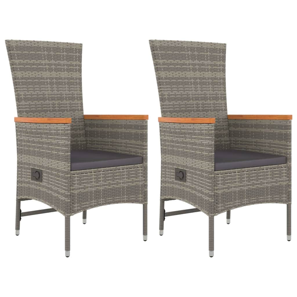3-Piece Poly Rattan Garden Dining Set in Grey with Cushions