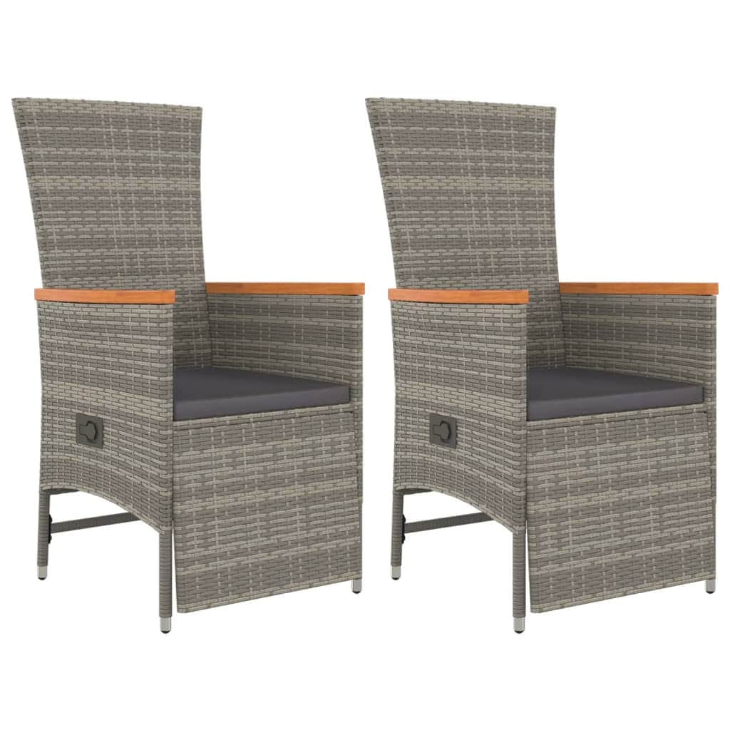 3-Piece Poly Rattan Garden Dining Set in Grey with Cushions