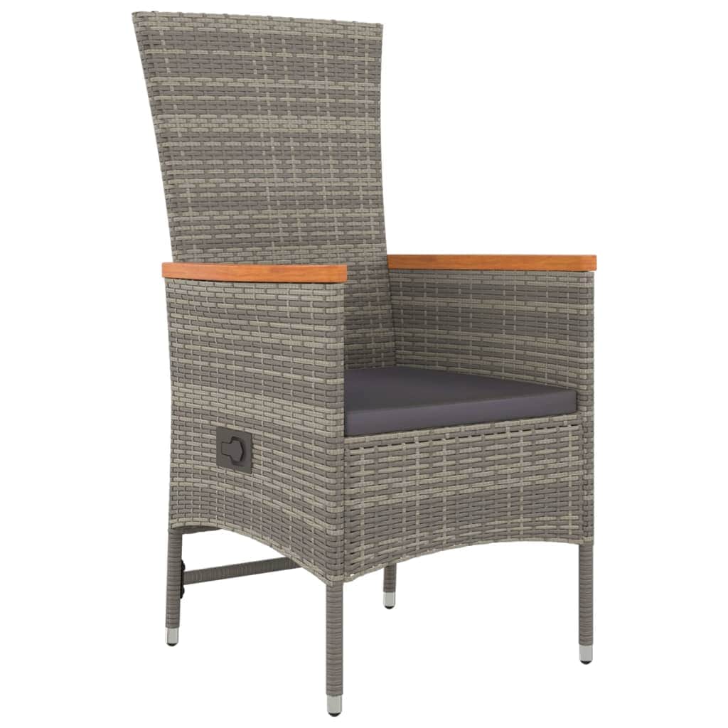 3-Piece Poly Rattan Garden Dining Set in Grey with Cushions
