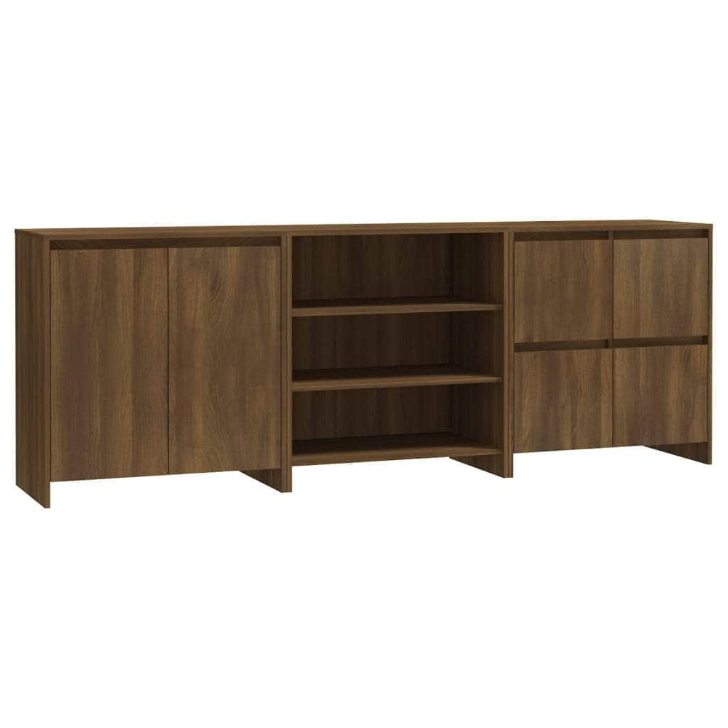3 Piece Sideboard Brown Oak- Engineered Wood
