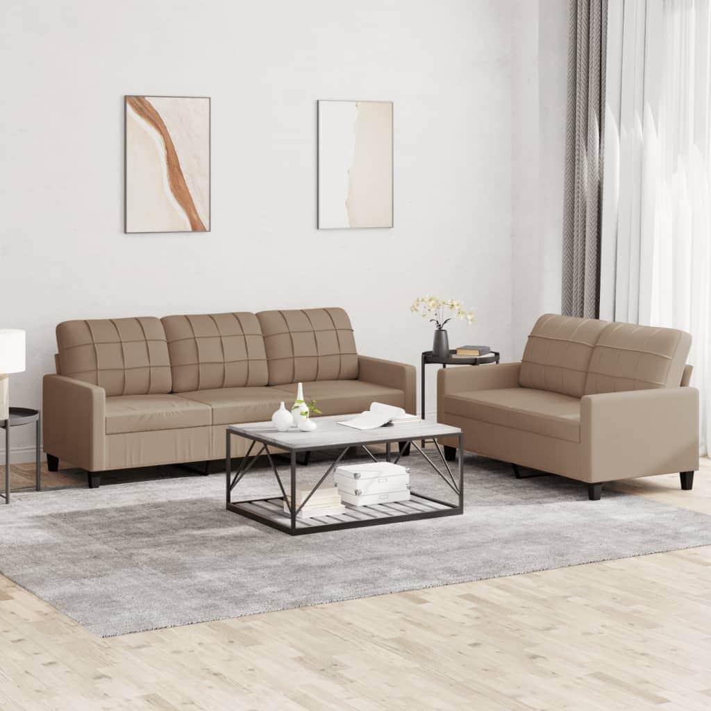 3 Piece Sofa Set with Cushions Black Faux Leather