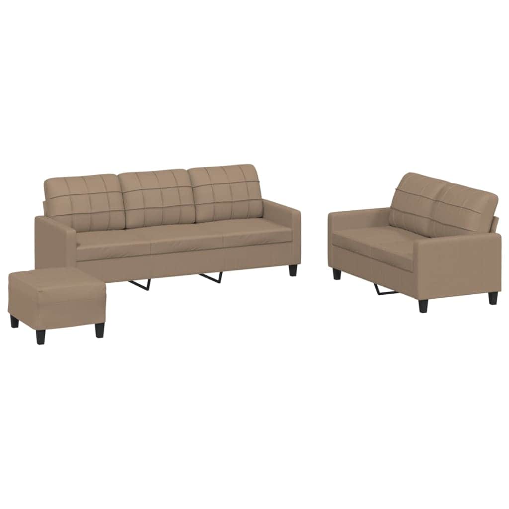 3 Piece Sofa Set with Cushions Black Faux Leather