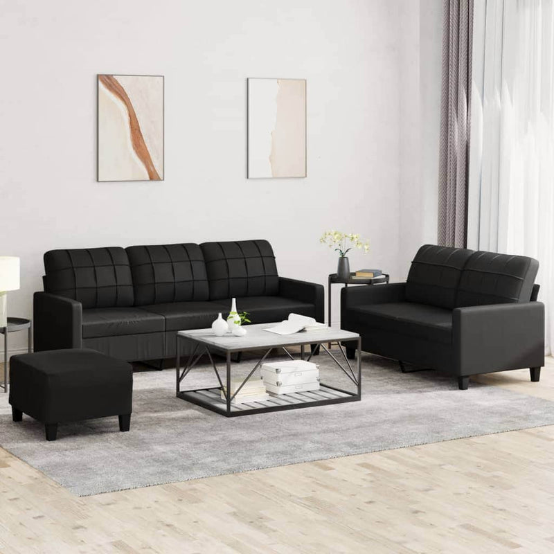 3 Piece Sofa Set with Cushions Black Faux Leather with Leather finish