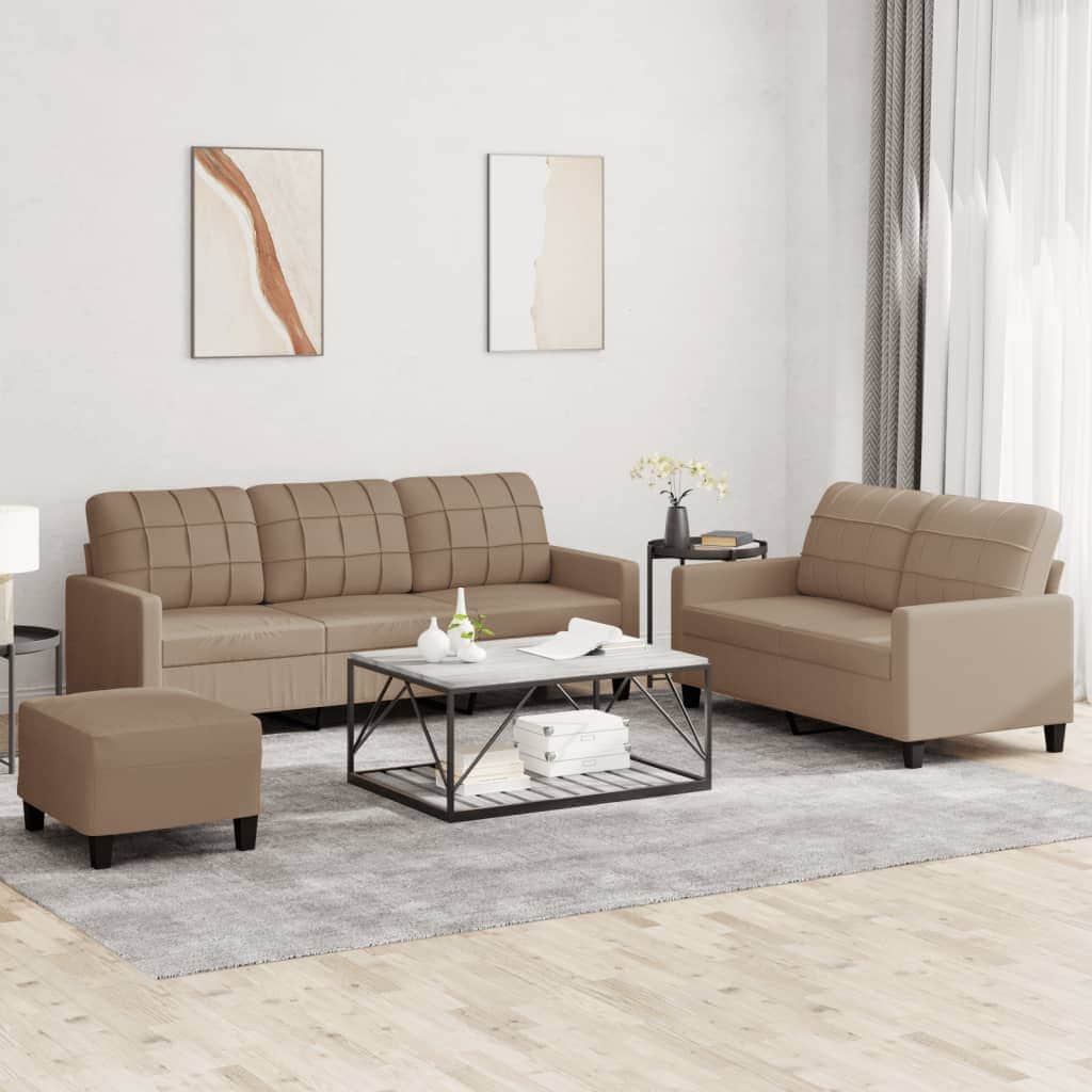 3 Piece Sofa Set with Cushions Black Faux Leather