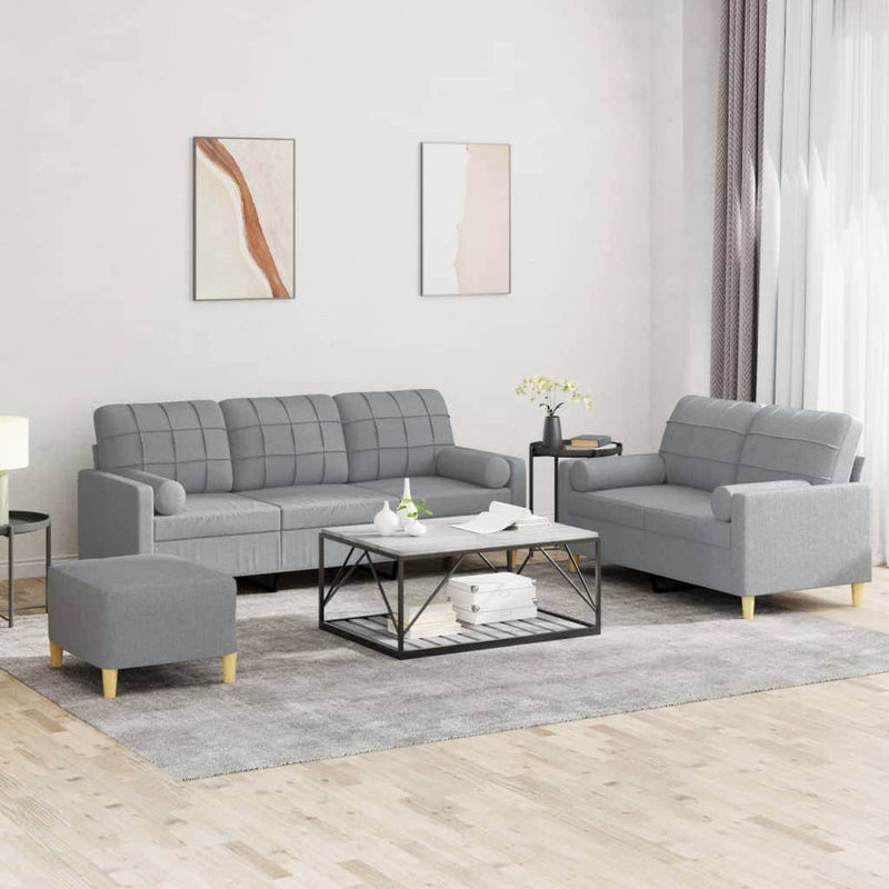3 Piece Sofa Set with Pillows Light Grey Fabric | Grey colour