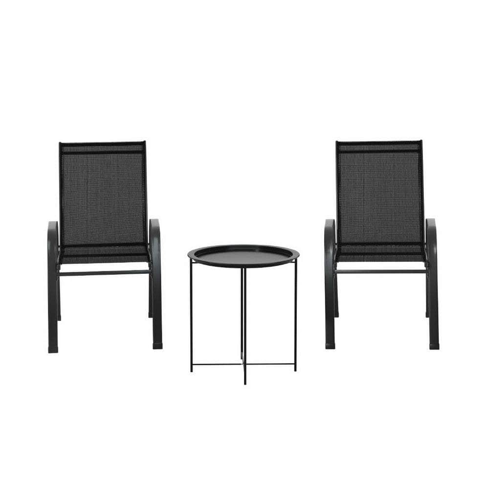 3-Piece Stackable Patio Bistro Set - Black, Black colour