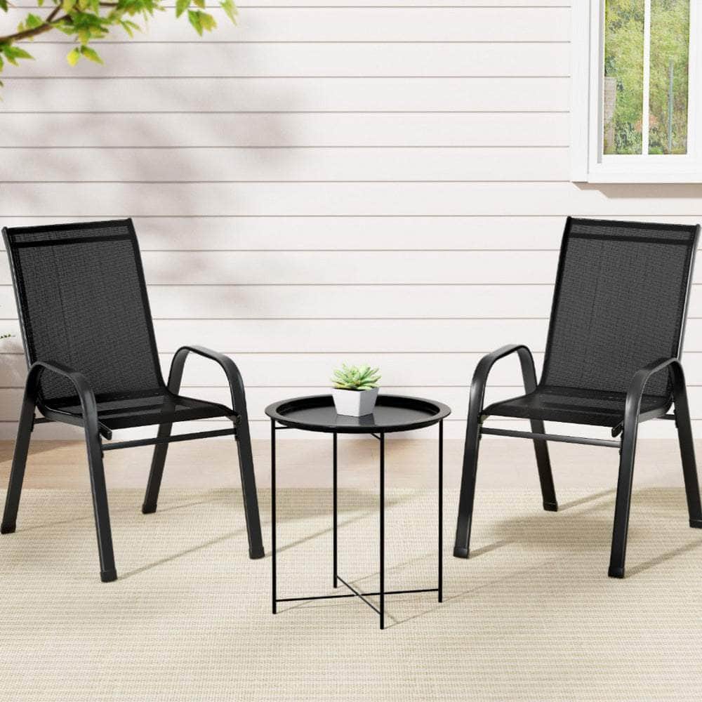 3-Piece Stackable Patio Bistro Set - Black - Outdoor Sofas & Lounge Sets