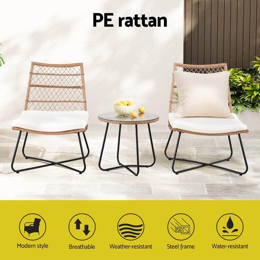 3-Piece Wicker Bistro Set - Patio Furniture Brown