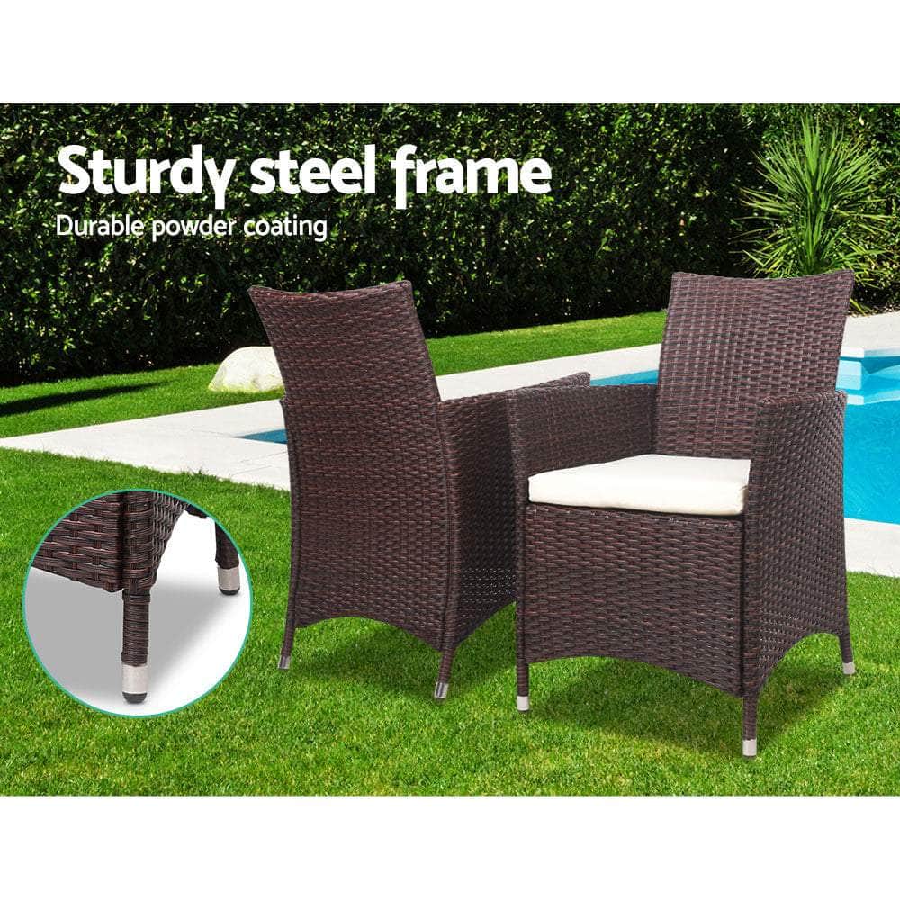 3 Piece Wicker Outdoor Furniture Set - Brown