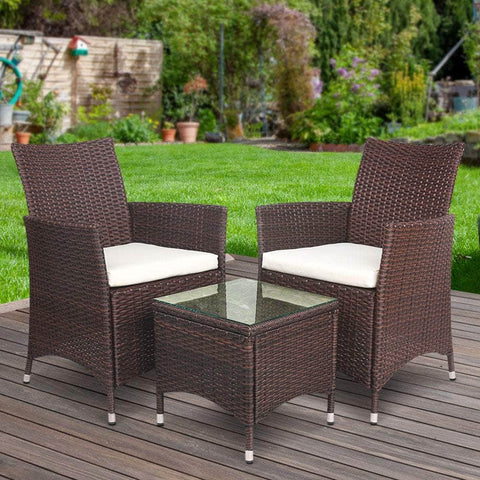 3 Piece Wicker Outdoor Furniture Set - Brown