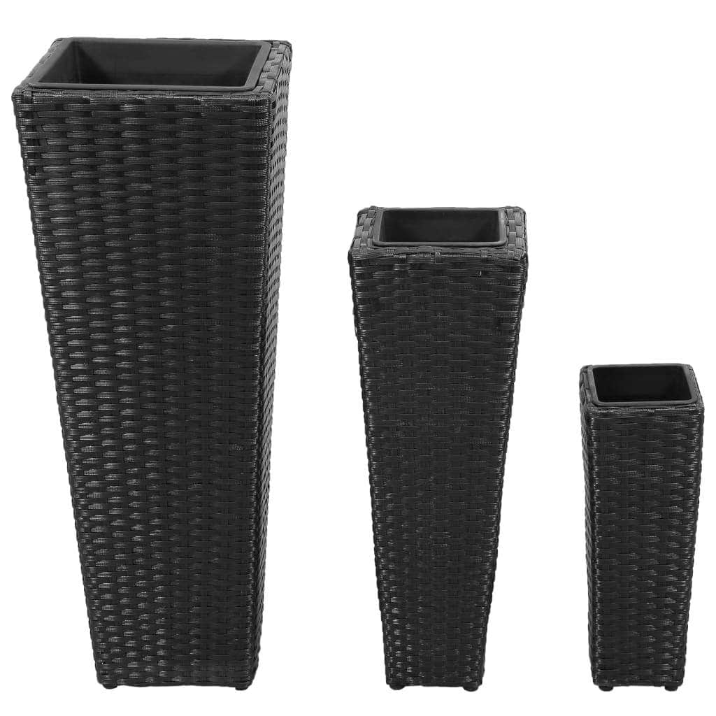 3 Rattan Flower Pots Black - Simple deals