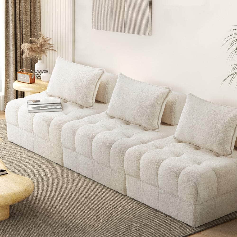 3-Seater Boucle Modular Sofa Lounge Chair Armless White for Living Room