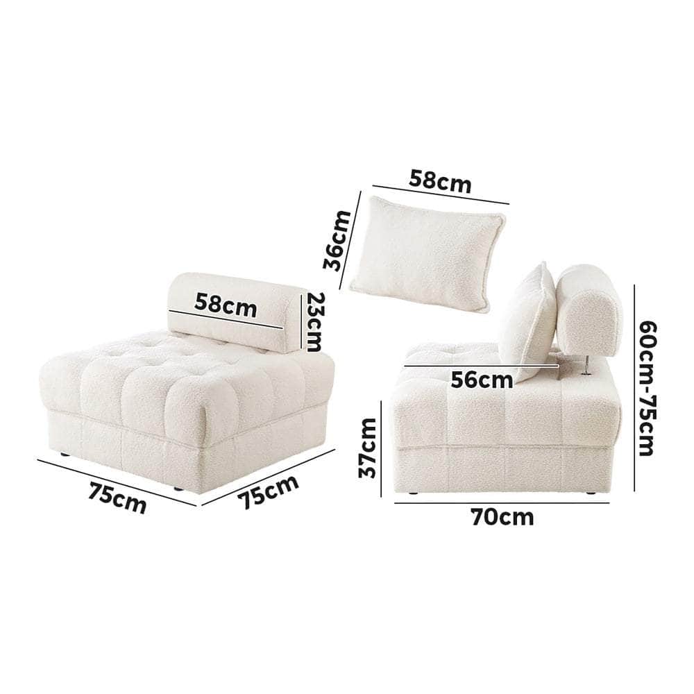 3-Seater Boucle Modular Sofa Lounge Chair Armless White for Living Room