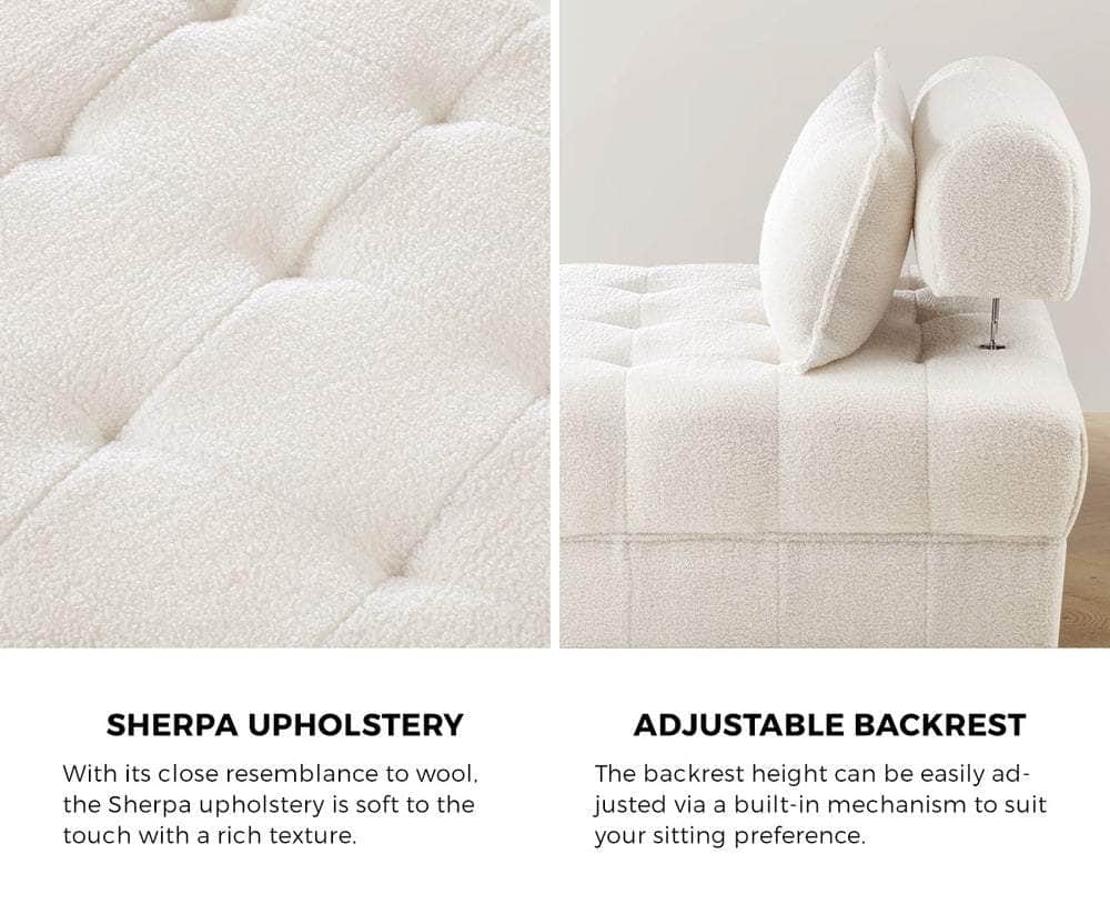 3-Seater Boucle Modular Sofa Lounge Chair Armless White for Living Room