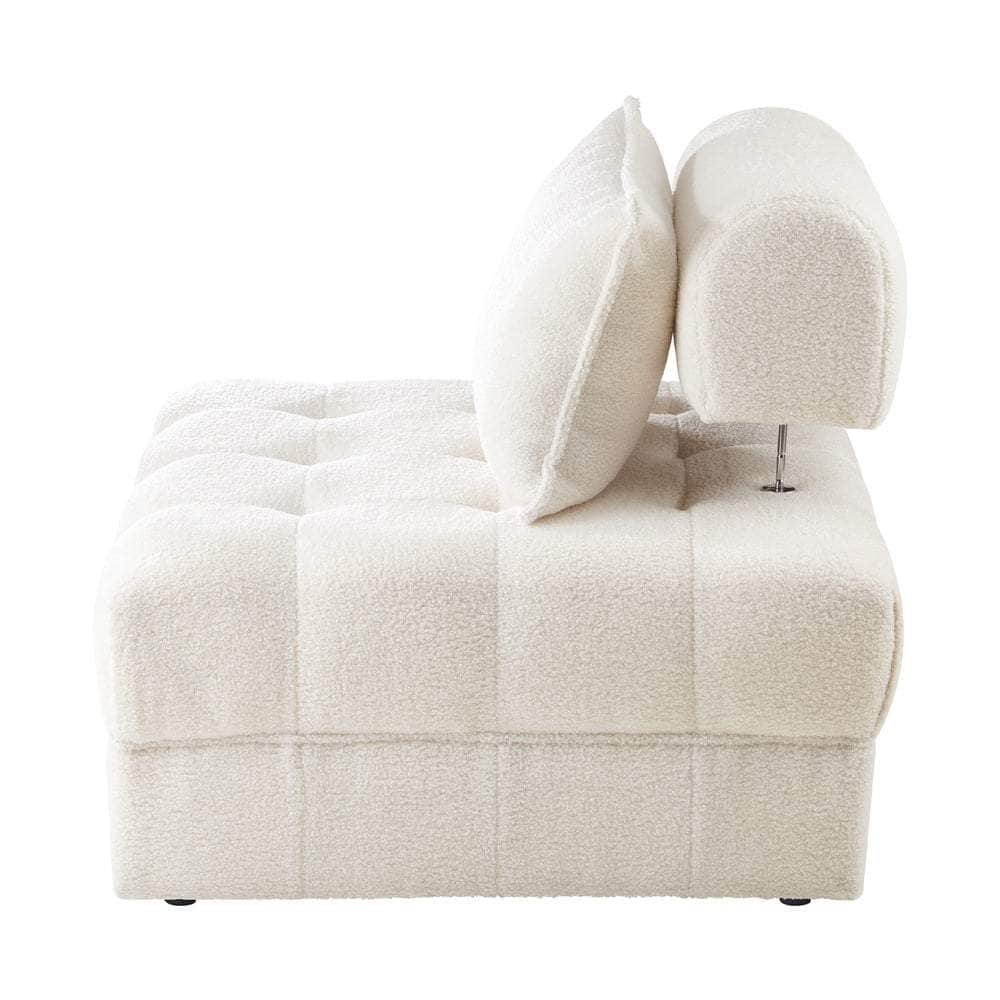 3-Seater Boucle Modular Sofa Lounge Chair Armless White for Living Room