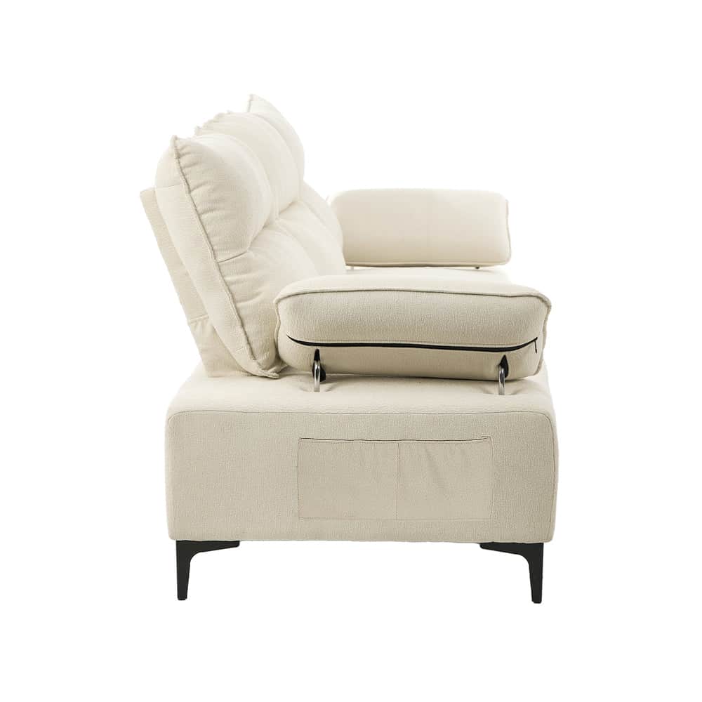 3 Seater Couch Sofa Chenille Adjustable Armrest Beige