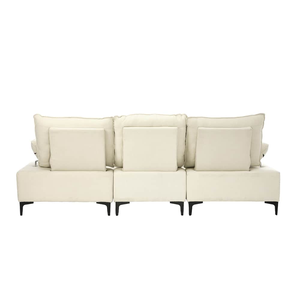 3 Seater Couch Sofa Chenille Adjustable Armrest Beige