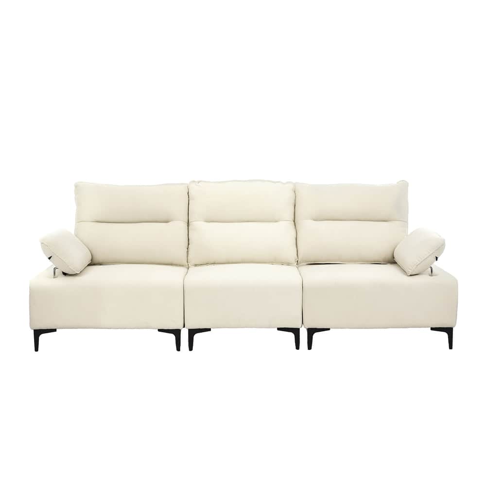 3 Seater Couch Sofa Chenille Adjustable Armrest Beige