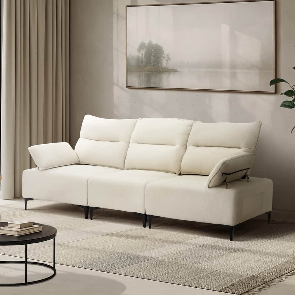 3 Seater Couch Sofa Chenille Adjustable Armrest Beige