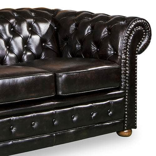 3 Seater Genuine Leather Upholstery Deep Quilting Pocket Spring Brown Colour