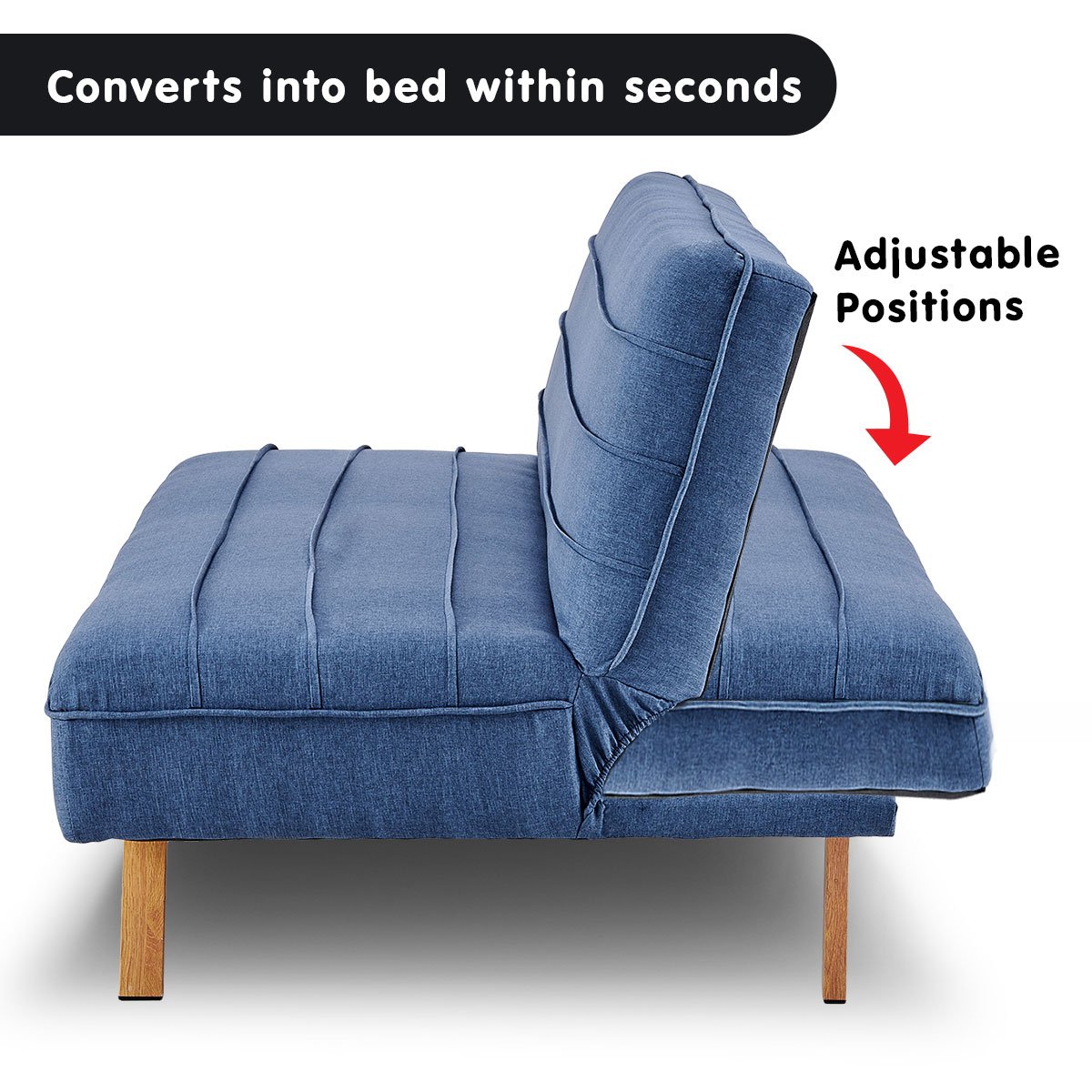 3 Seater Modular Linen Fabric Sofa Bed Couch - Dark Blue | Blue colour