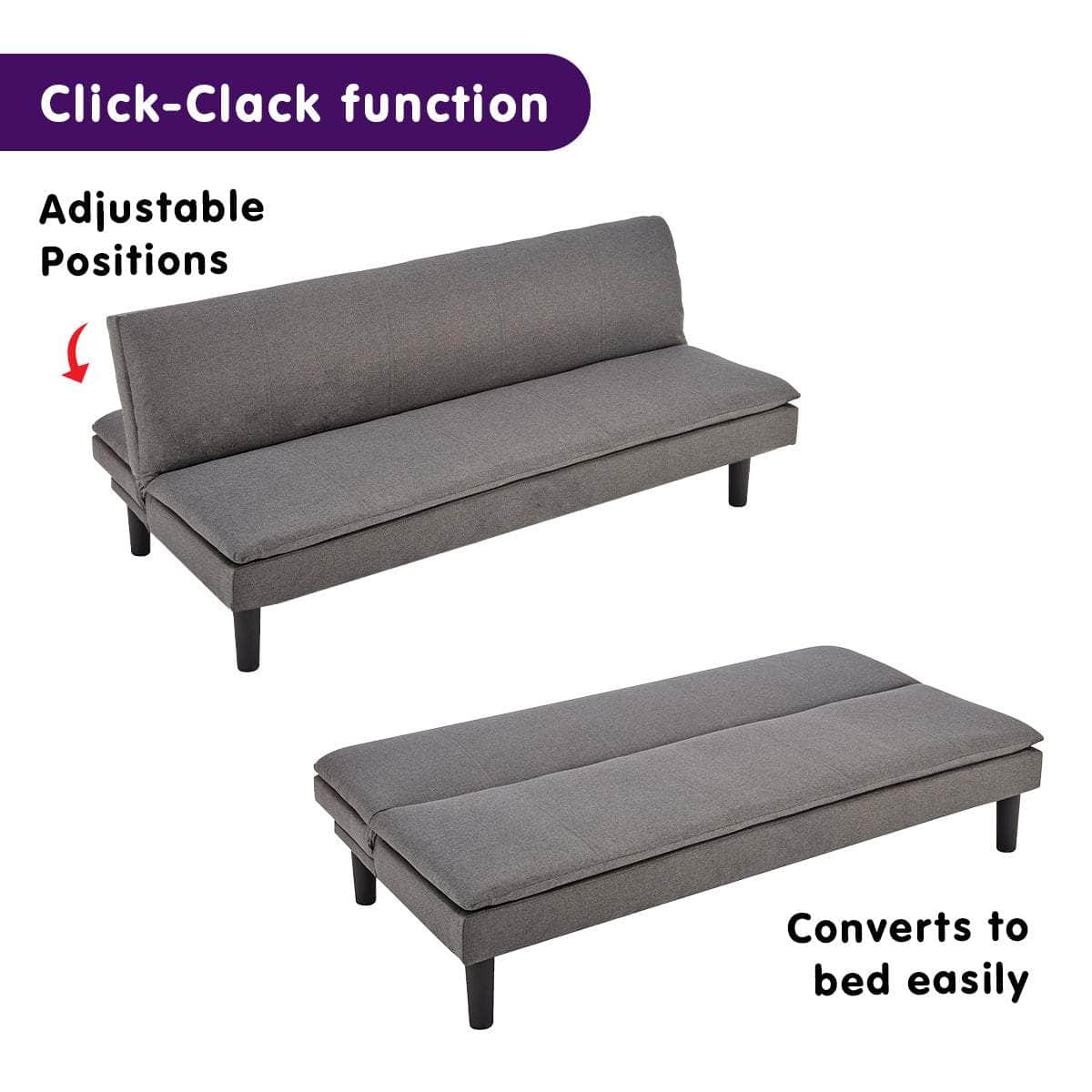 3 Seater Modular Linen Fabric Sofa Bed Couch -Dark Grey