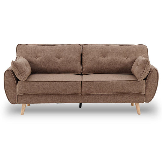 indoor furniture 3 Seater Modular Linen Fabric Sofa Bed Couch Futon - Brown