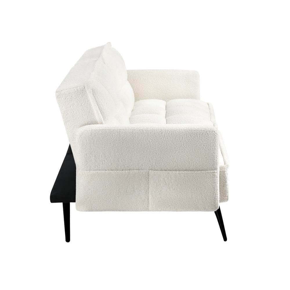 3-Seater Sofa Bed Convertible Boucle Sherpa Lounge Couch White