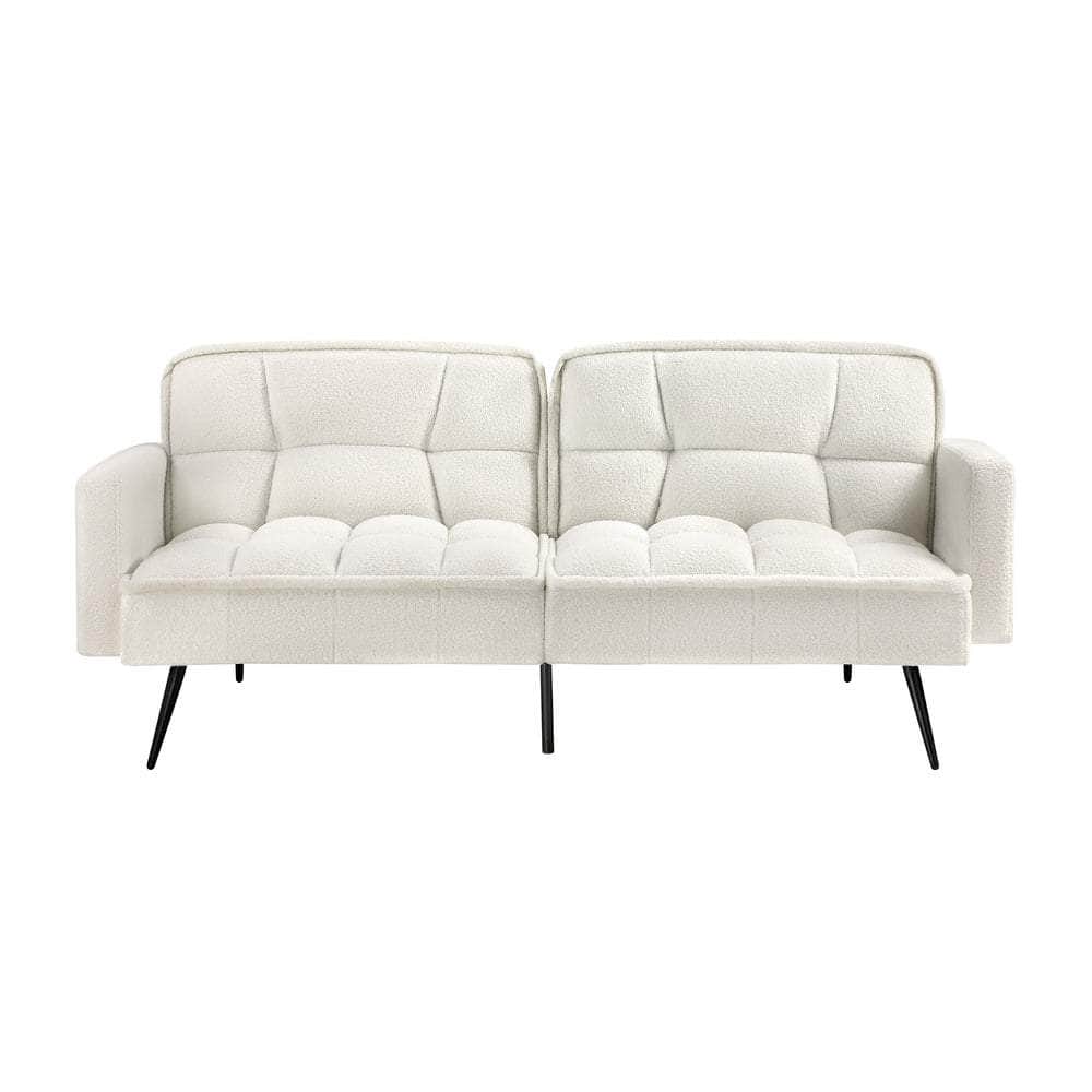 3-Seater Sofa Bed Convertible Boucle Sherpa Lounge Couch White