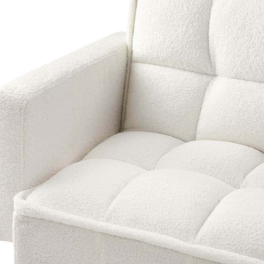 3-Seater Sofa Bed Convertible Boucle Sherpa Lounge Couch White
