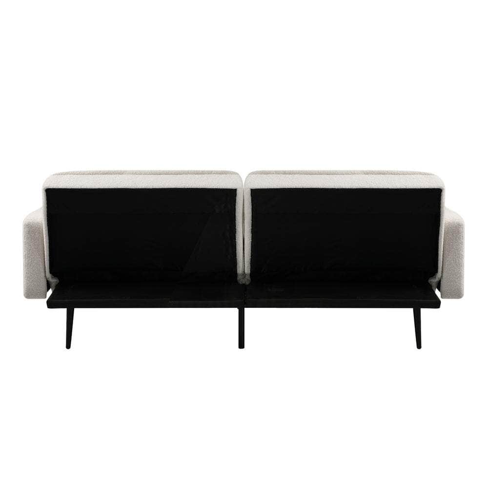 3-Seater Sofa Bed Convertible Boucle Sherpa Lounge Couch White