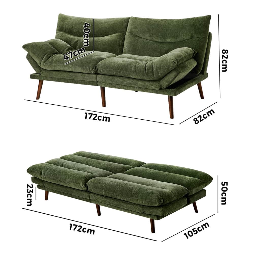 3 Seater Sofa Bed Recliner Convertible Chenille Couch Green