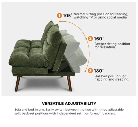 3 Seater Sofa Bed Recliner Convertible Chenille Couch Green