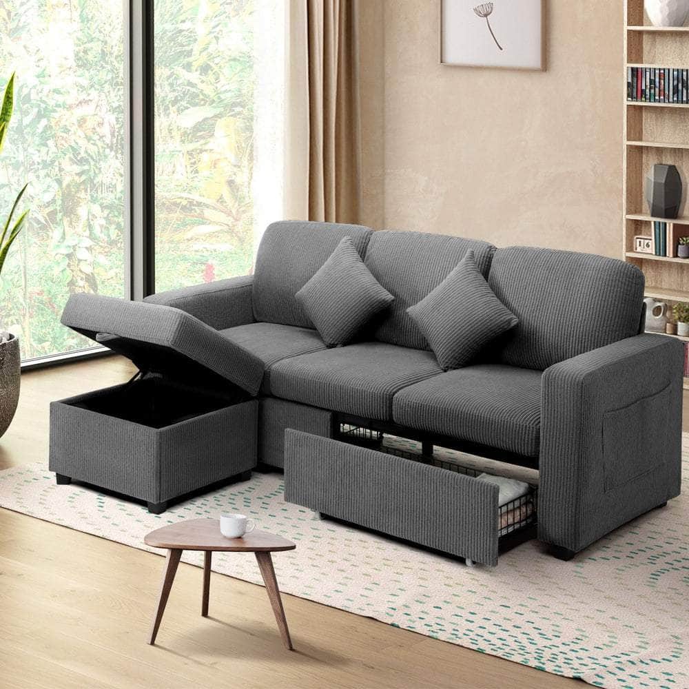 3 Seater Sofa Modular Couch Drawers Ottoman Velvet