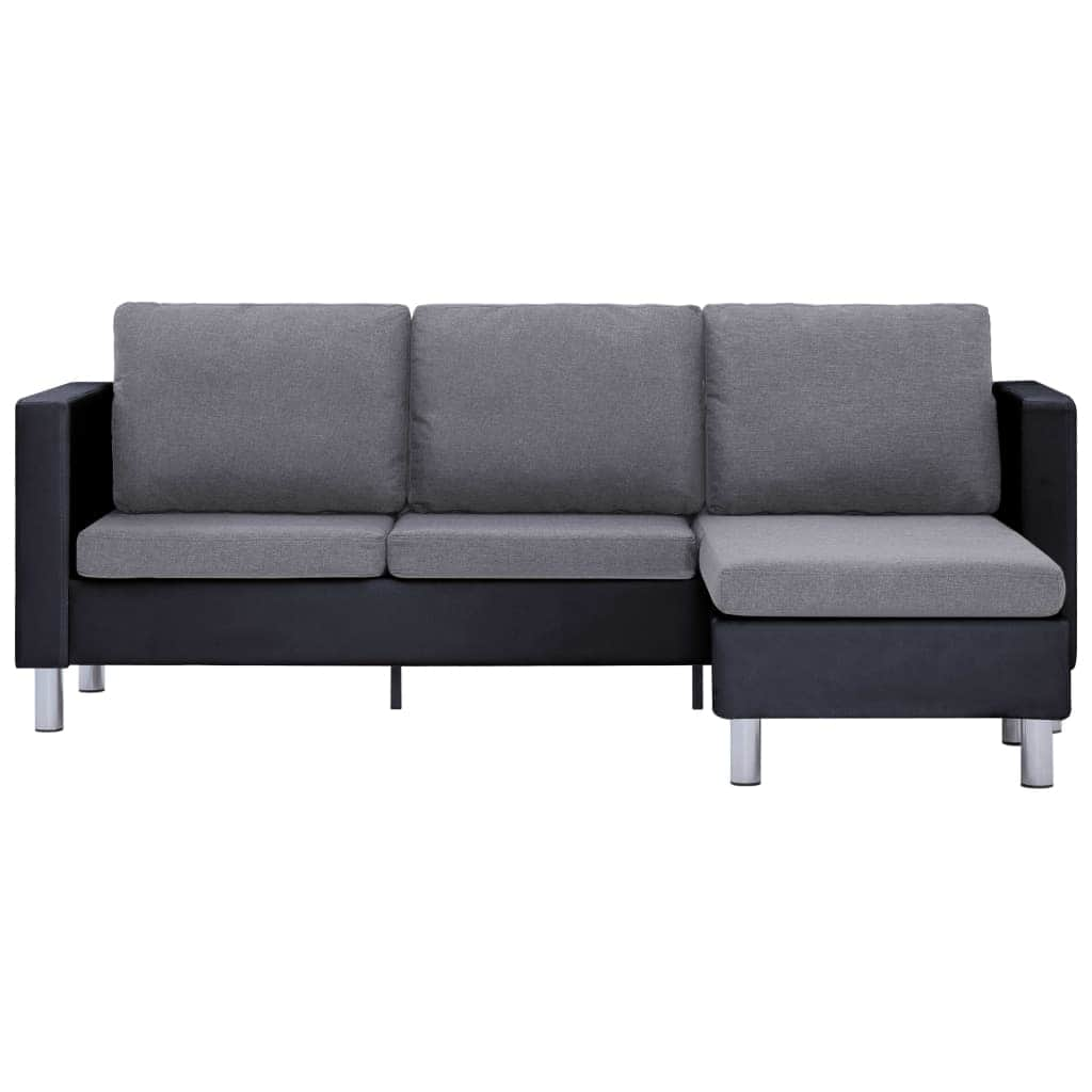 3-Seater Sofa with Cushions Black Leather