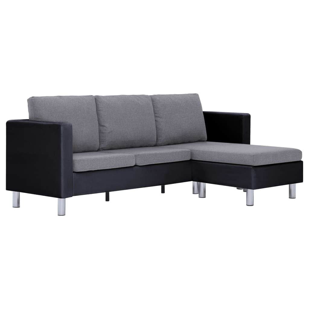 3-Seater Sofa with Cushions Black Leather