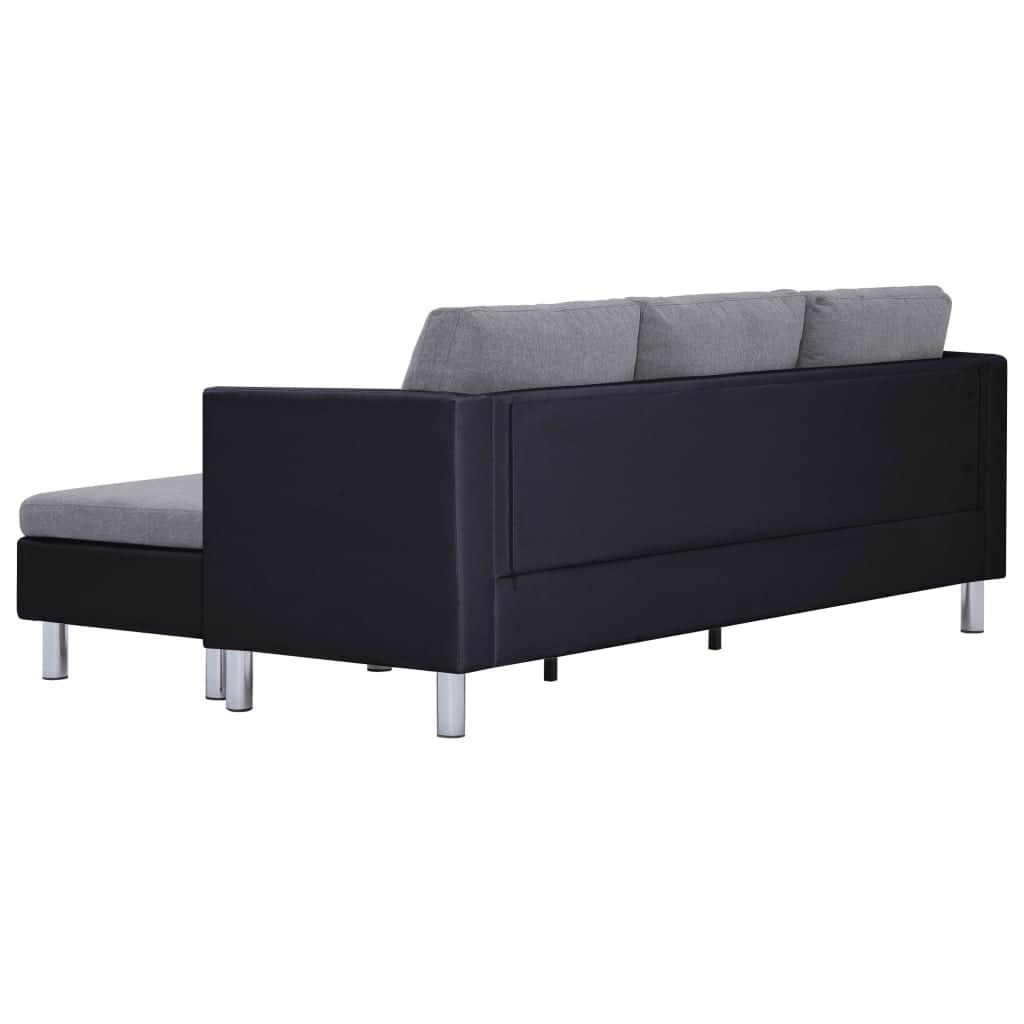 3-Seater Sofa with Cushions Black Leather