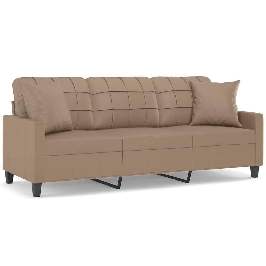 3-Seater Sofa with Throw Pillows Cappuccino Faux Leather