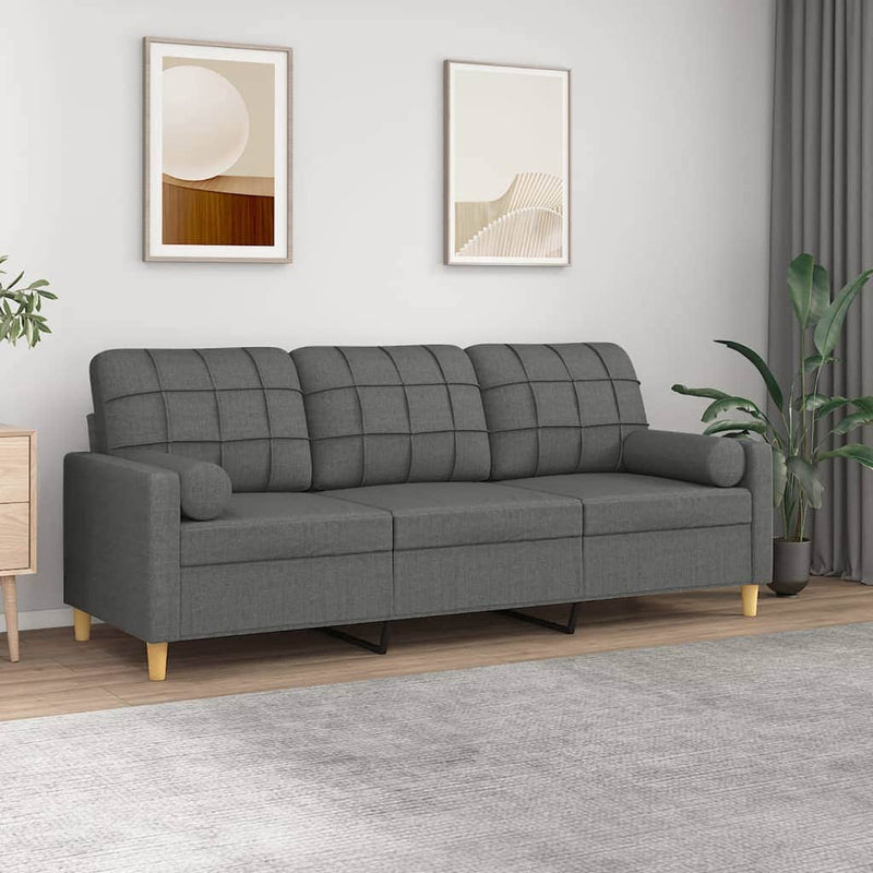 3-Seater Sofa with Throw Pillows Dark Grey Fabric | Grey colour