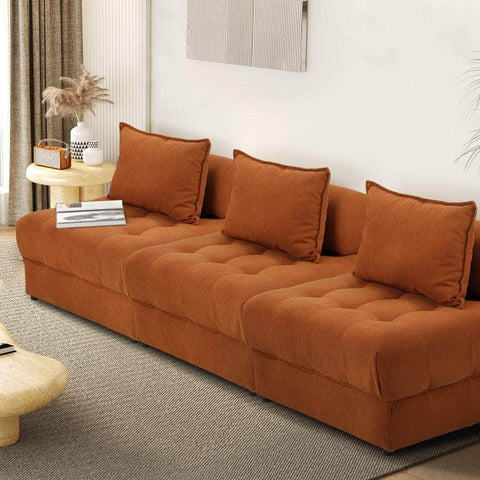3 Seater Velvet Modular Sofa Lounge with Backrest in Brown for Living Room