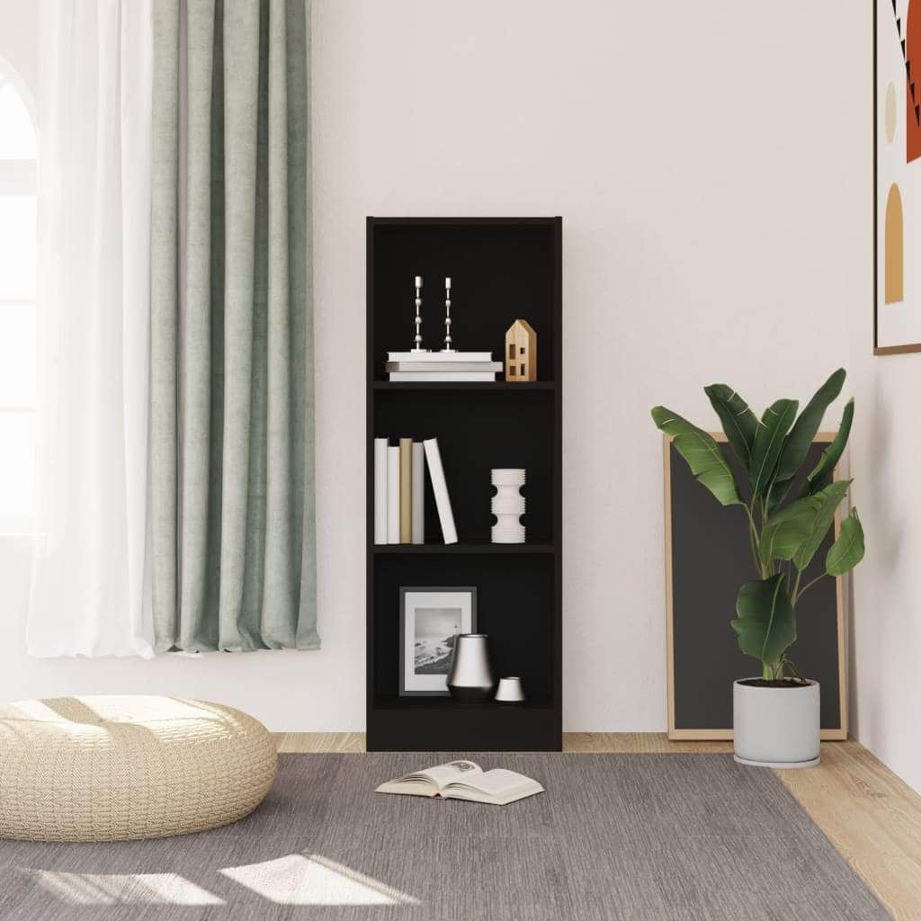 3-Tier Book Cabinet Black  Chipboard