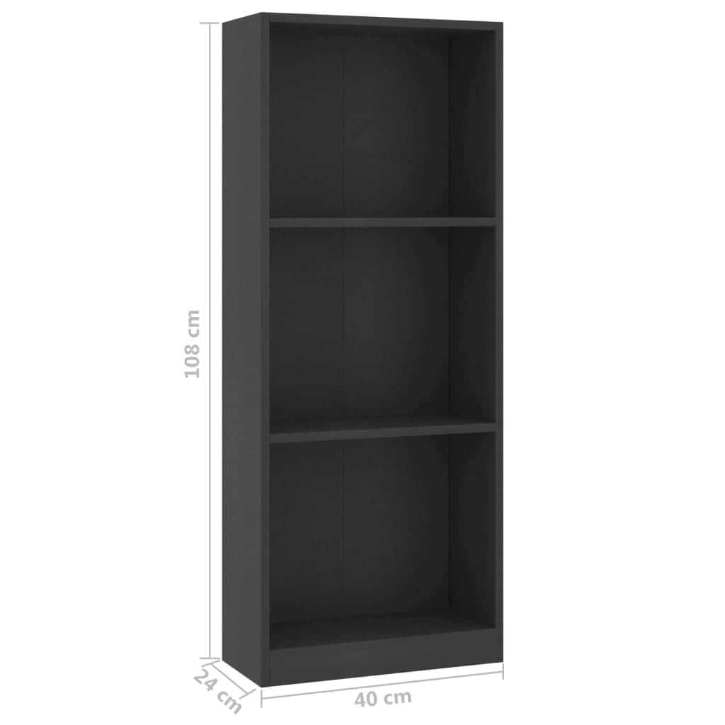 3-Tier Book  Cabinet Grey Chipboard