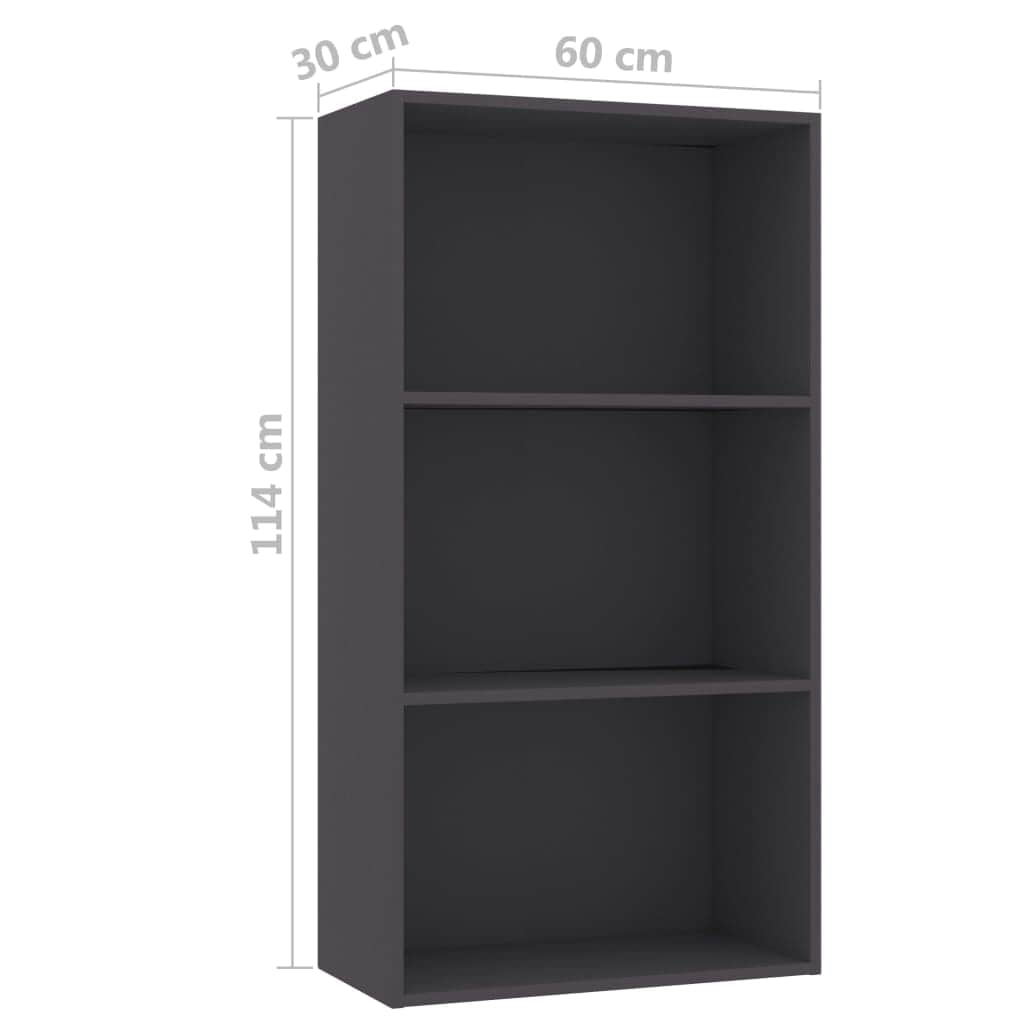 3-Tier Book Cabinet Grey Chipboard