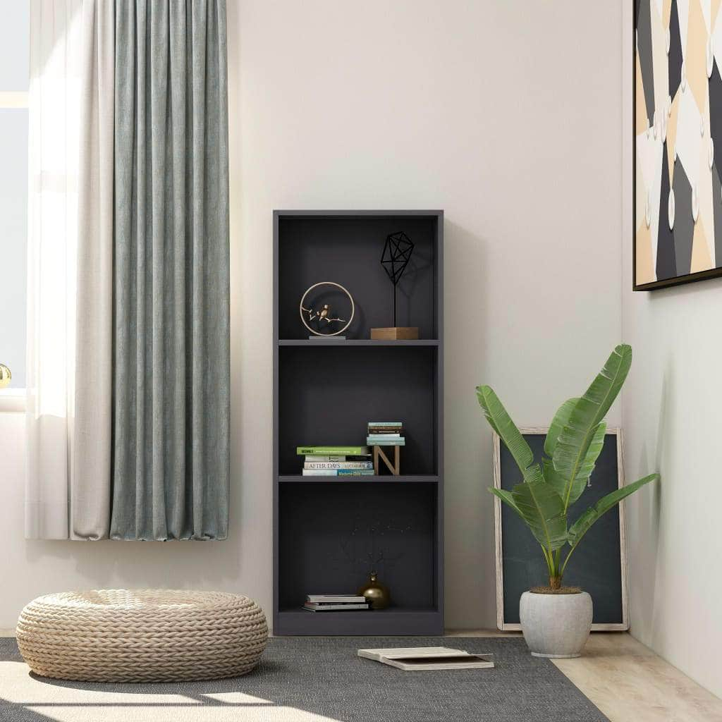 3-Tier Book  Cabinet Grey Chipboard