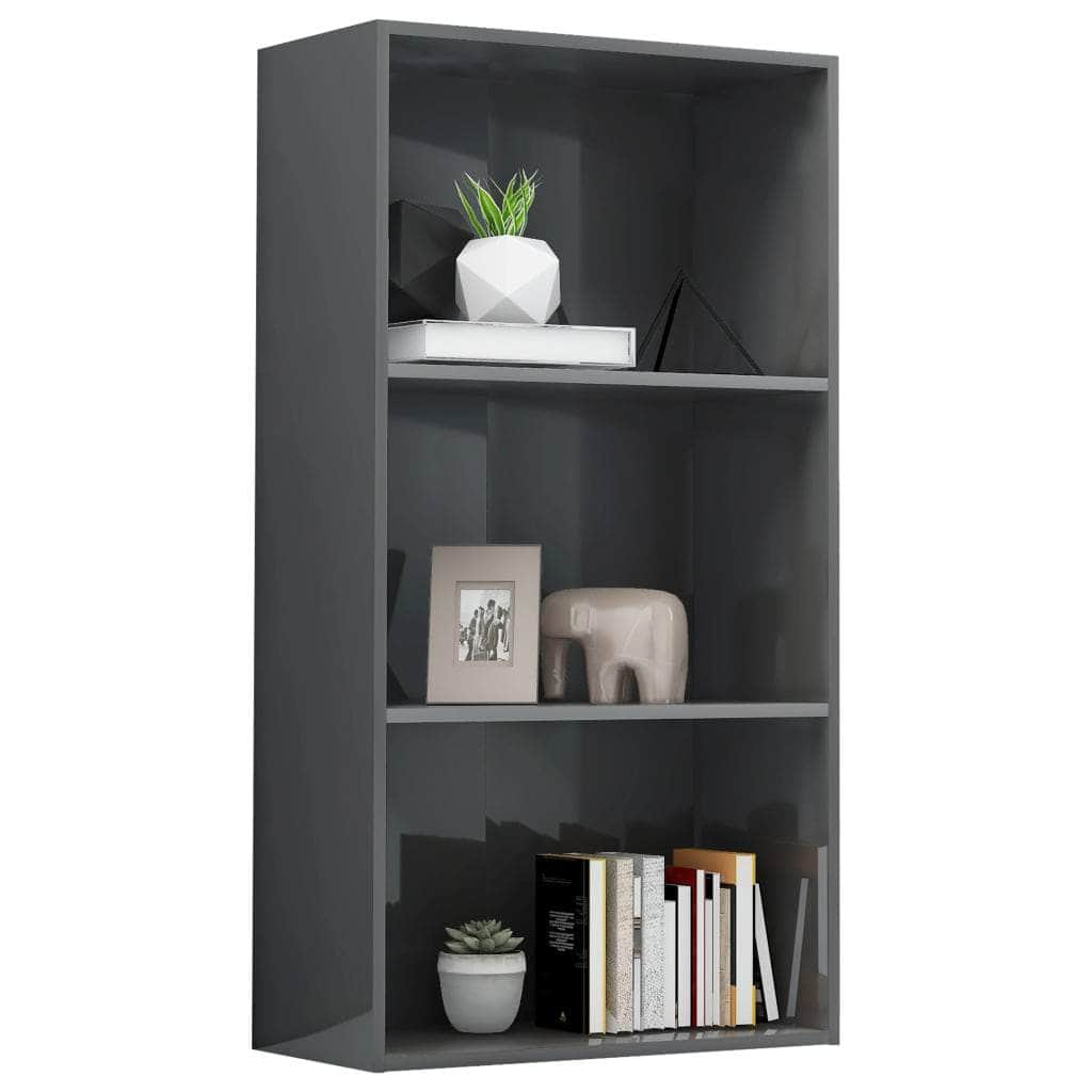 3-Tier Book Cabinet High Gloss Grey  Chipboard