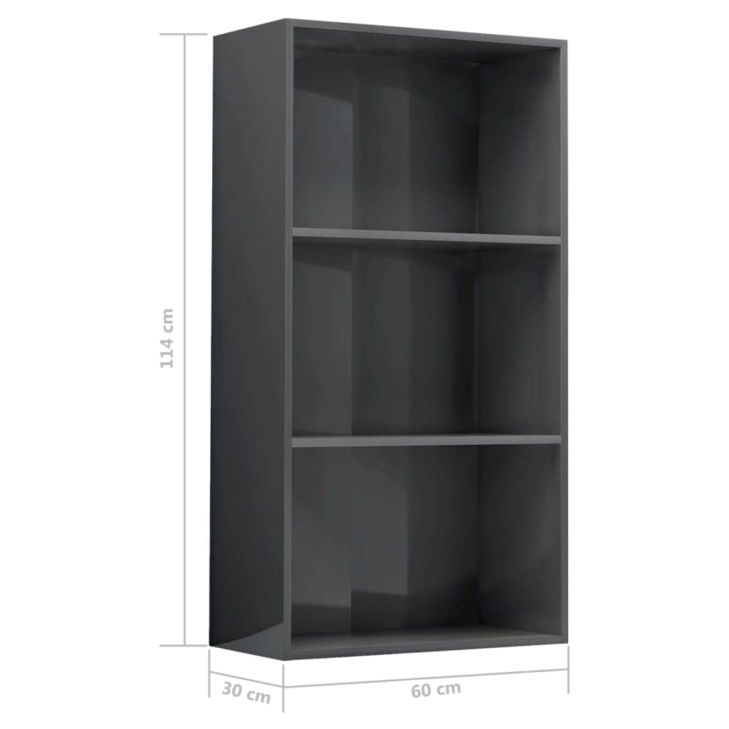 3-Tier Book Cabinet High Gloss Grey  Chipboard