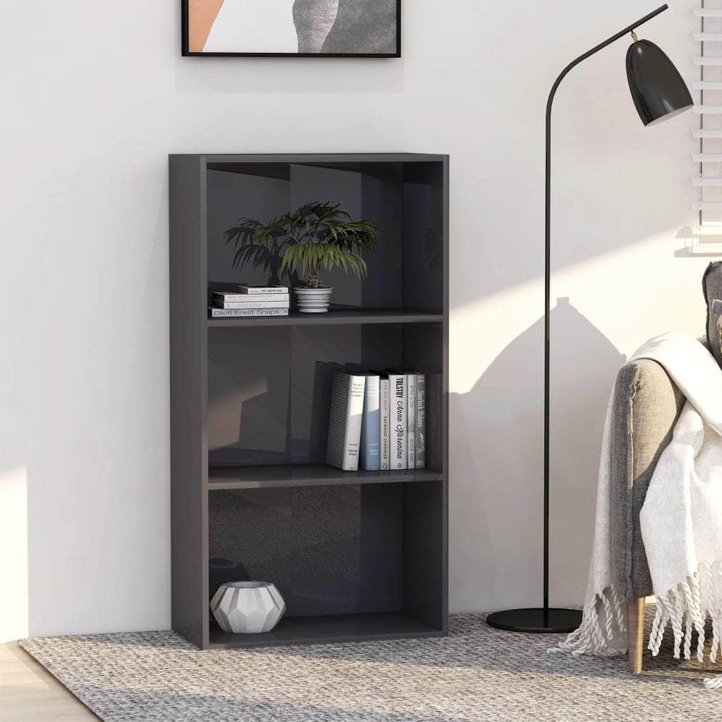 3-Tier Book Cabinet High Gloss Grey  Chipboard