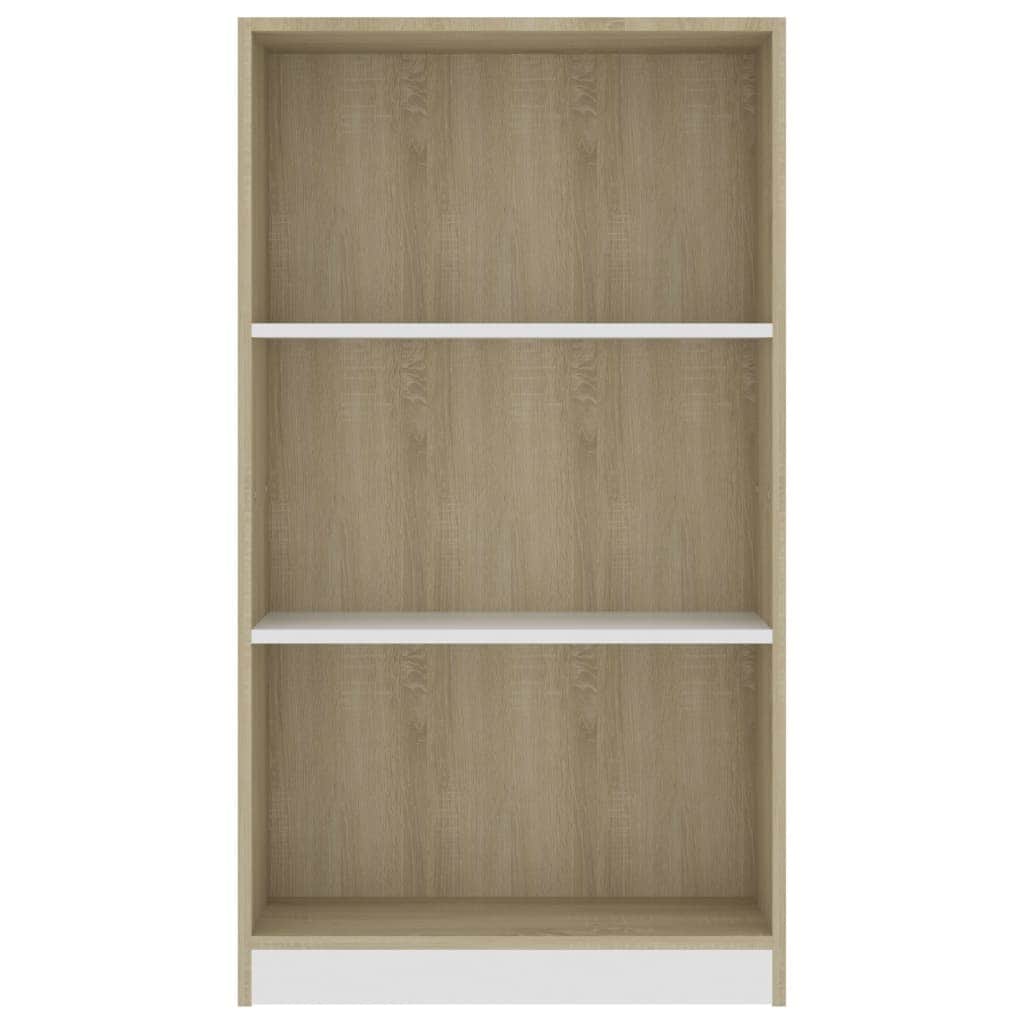 3-Tier Book Cabinet White and Sonoma Oak, Chipboard
