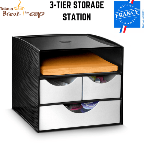 3 Tier Module Storage Station Home Office Black/Metallic Grey